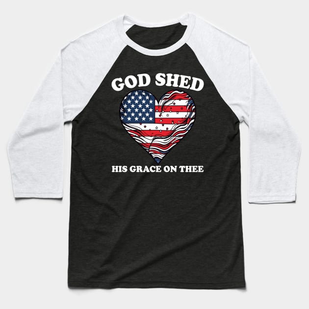 4th Of July Groovy Patriotic God Shed His Grace On Thee Baseball T-Shirt by Rosemat